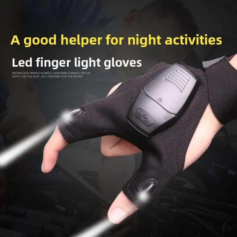 Rechargeable led flashlight luminous fishing gloves repair lighting gloves outdoor half finger night fishing gloves
