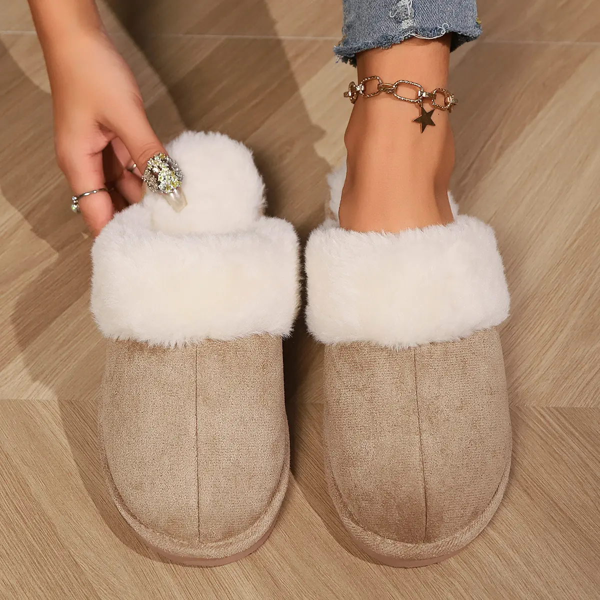 Women's Fuzzy Memory Foam Slip On Slippers - Fluffy Winter Footwear with Black EVA Outsole for Indoor & Casual Outdoor Use, Slip Ons Slippers