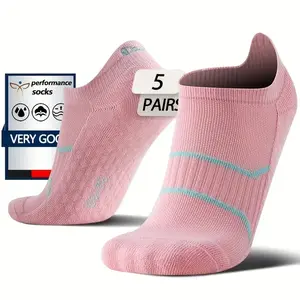 5 pairs of women's breathable and moisture-absorbing sports socks with arch support, anti-slip shock absorption and geometric pattern design - pink special socks for outdoor activities for cycling