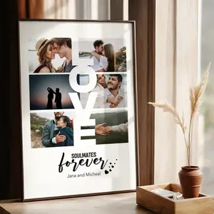 Personalised Couple Picture Collage Printable Wall Art, Memorable Photo Gift for Partner, 1st Anniversary Custom Collage Print for Him & Her, Romantic Couple Home Decor