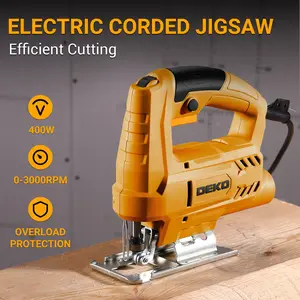 DEKO 400W Electric Jigsaw | 8 Blades Included | 0-3000RPM Variable Speed | 45° Bevel Cutting | Multi-Purpose Power Tool for Wood, Metal & DIY | Professional Cutting Saw