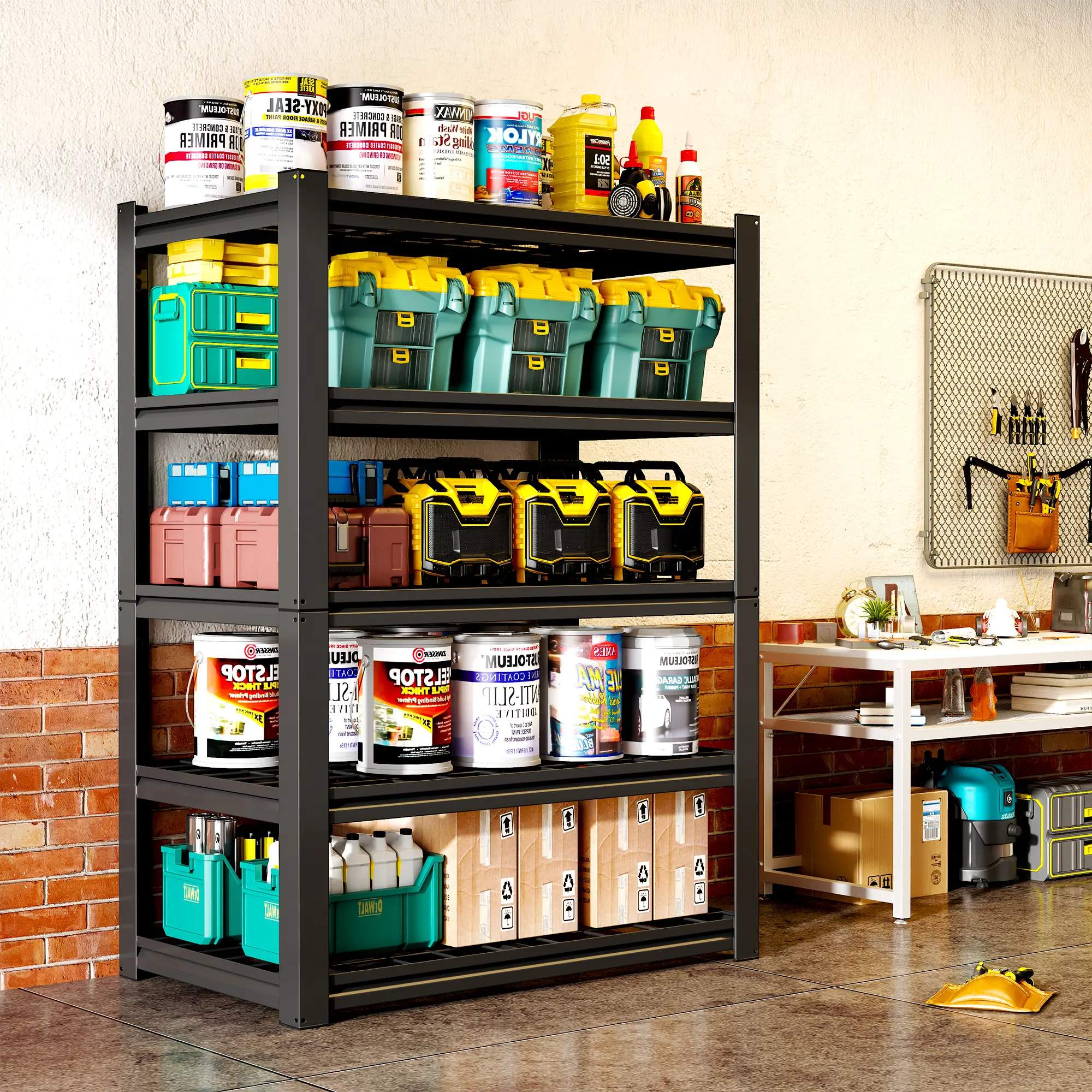 5-Tier Heavy Duty Metal Shelving Unit, Adjustable Grid Storage Shelves, 35"W x 16"D x 72"H Utility Rack for Basement, Kitchen & Studio, Black.