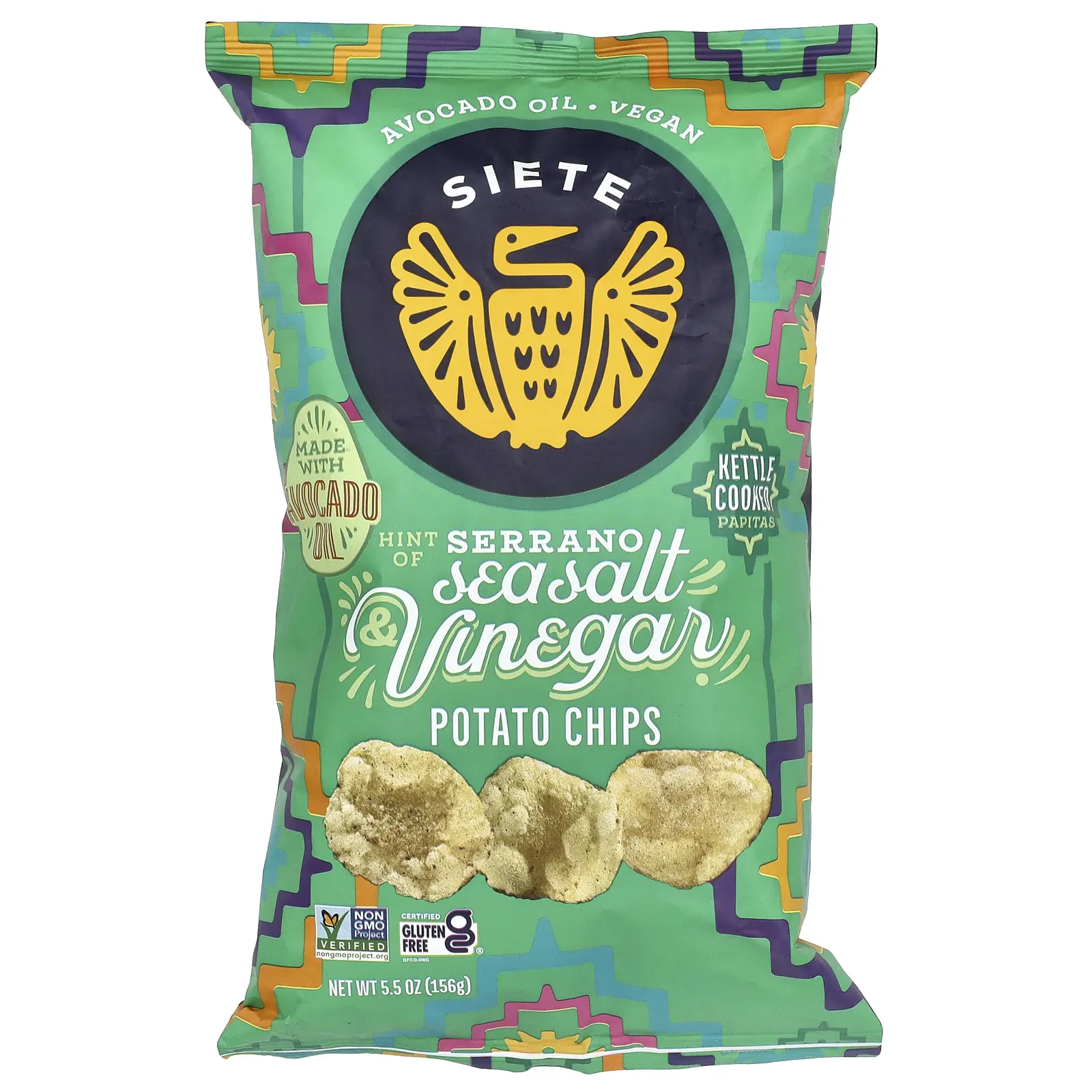 Siete Potato Chips, Hint of Serrano Sea Salt & Vinegar , 5.5 Oz ( 156 g) Siete Potato Chips, Hint of Serrano Sea Salt & Vinegar , 5.5 Oz ( 156 g)