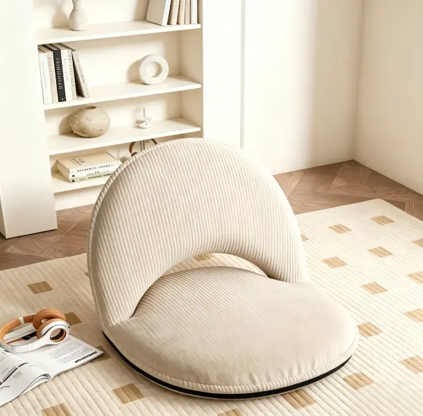Adjustable Foldable Floor Chair with Back Support, White Upholstered Tatami Floor Seat with Removable Zipper Cushion, Ideal Party Gift Multi-Purpose Floor Lounger for Living Room Bedroom Bay Window Meditation Gaming Reading