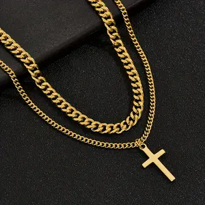 Unisex Double Layer Cross Necklace - Dragon Bone, Twist, Basketball Chain, Titanium Steel, 19.68 Inches A Perfect Gift For: Lovers, Friends, Boyfriends, Girlfriends, Thanksgiving, Independence Day, Halloween, Black Friday, Christmas, and New Year W928