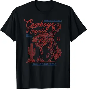 100% Cotton Texas Cowboys And Tequila Vintage Country Rodeo T-Shirt