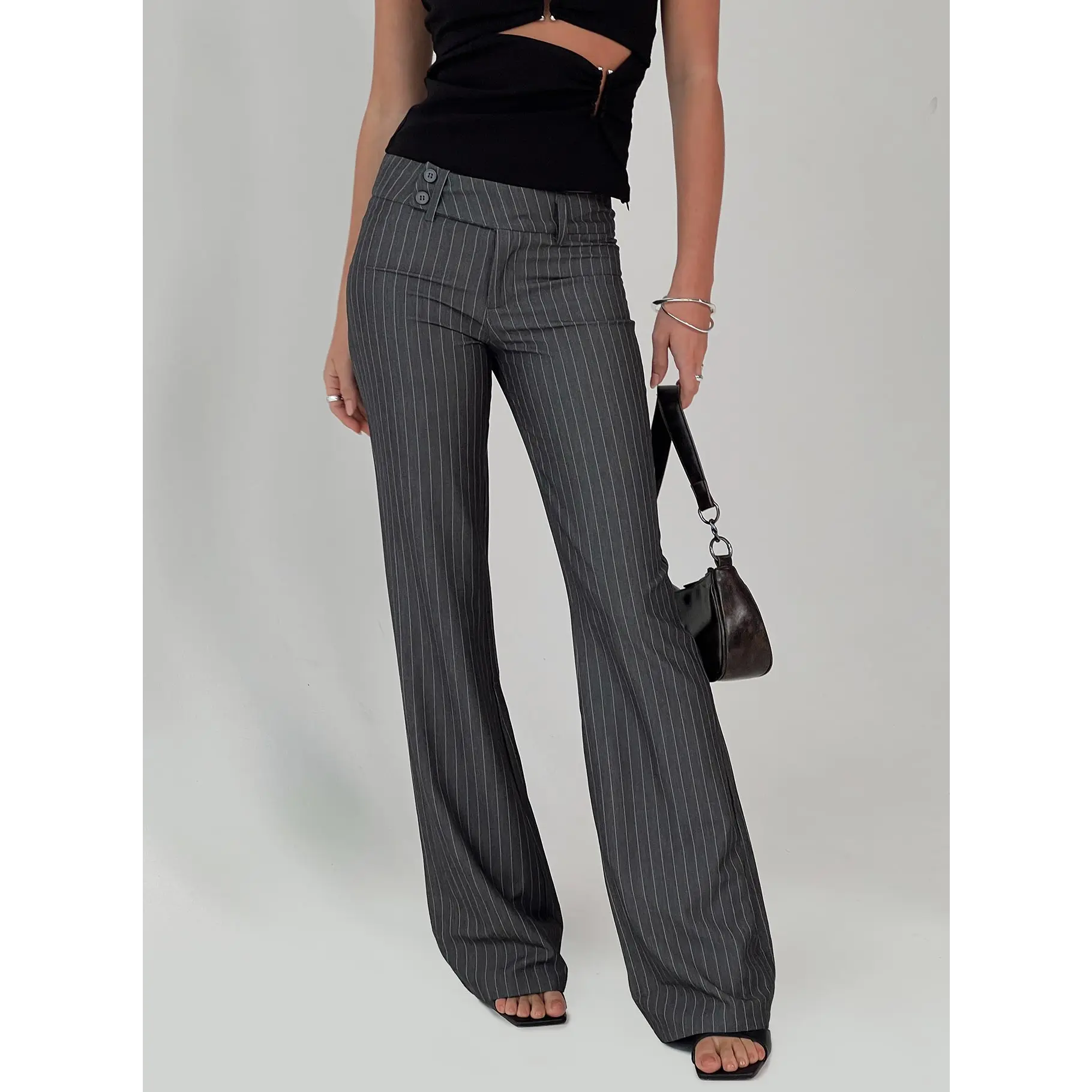Kinkirk Flared Pants Grey Pinstripe