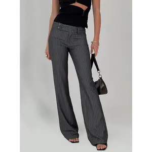 Kinkirk Flared Pants Grey Pinstripe