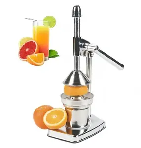 Manual Citrus Juicer Hand Press, Heavy Duty Cast Iron & Stainless Steel Manual Juicer Squeezer for Orange, Lemon, Pomegranate, Countertop Commercial Grade, Silver