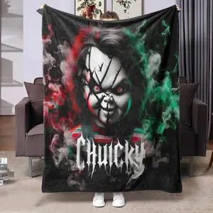 Chucky Horror Movie Pattern Blanket, Soft Anti-allergy Flannel Fleece Blanket Throw, Perfect Gift for Horror Movie Fans, Bedroom Refresh Decor