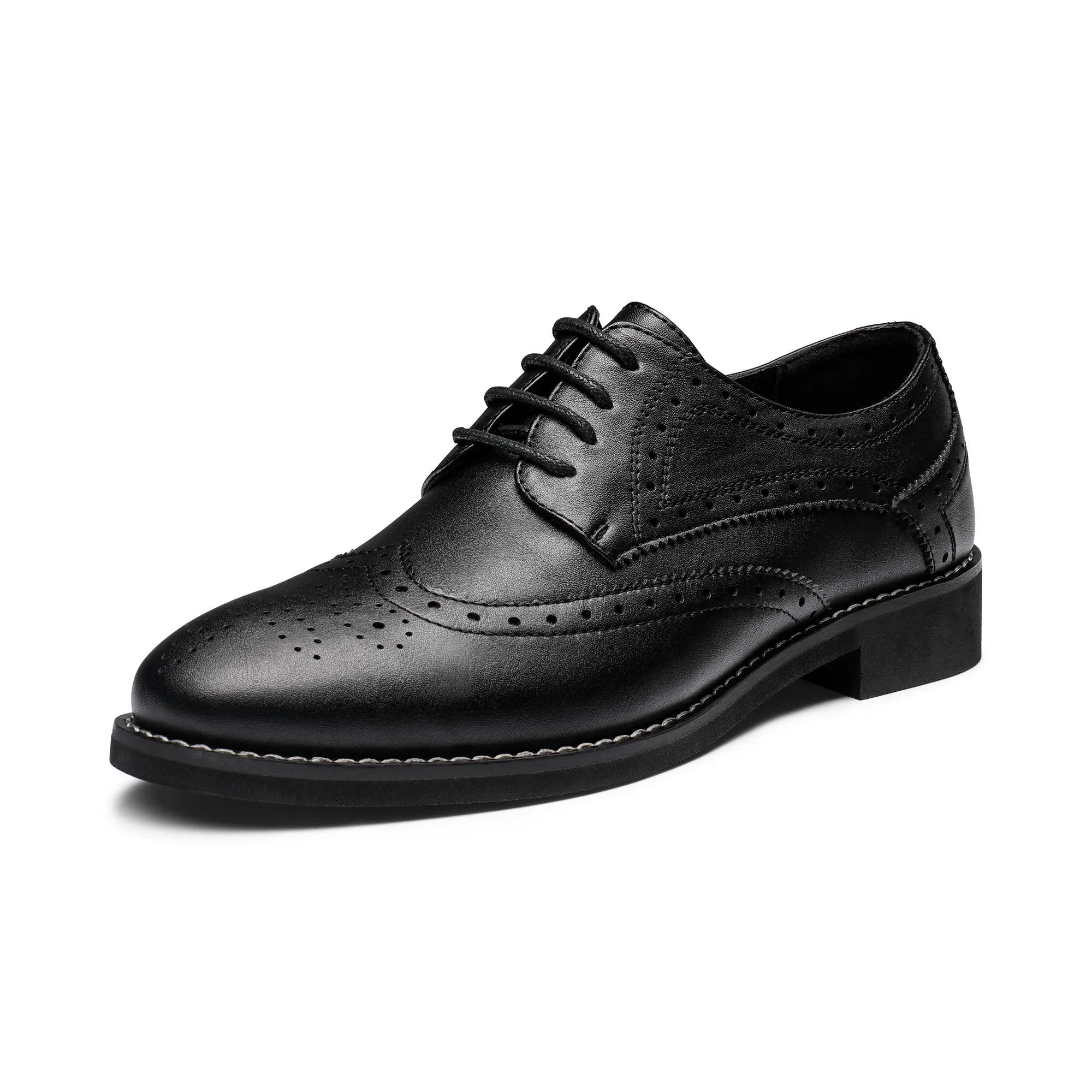 BRUNO MARC Women's Classic Vintage Wingtip Brogue Oxford Footwear - Soft Vegan Leather Lace-Up Casual Dress Walking Shoes with Cushioned Insole, Rubber Sole, Round Toe, Block Heel, Closed Toe, Greater Stability, Shock Absorption, Embellished Oxfords, Flat