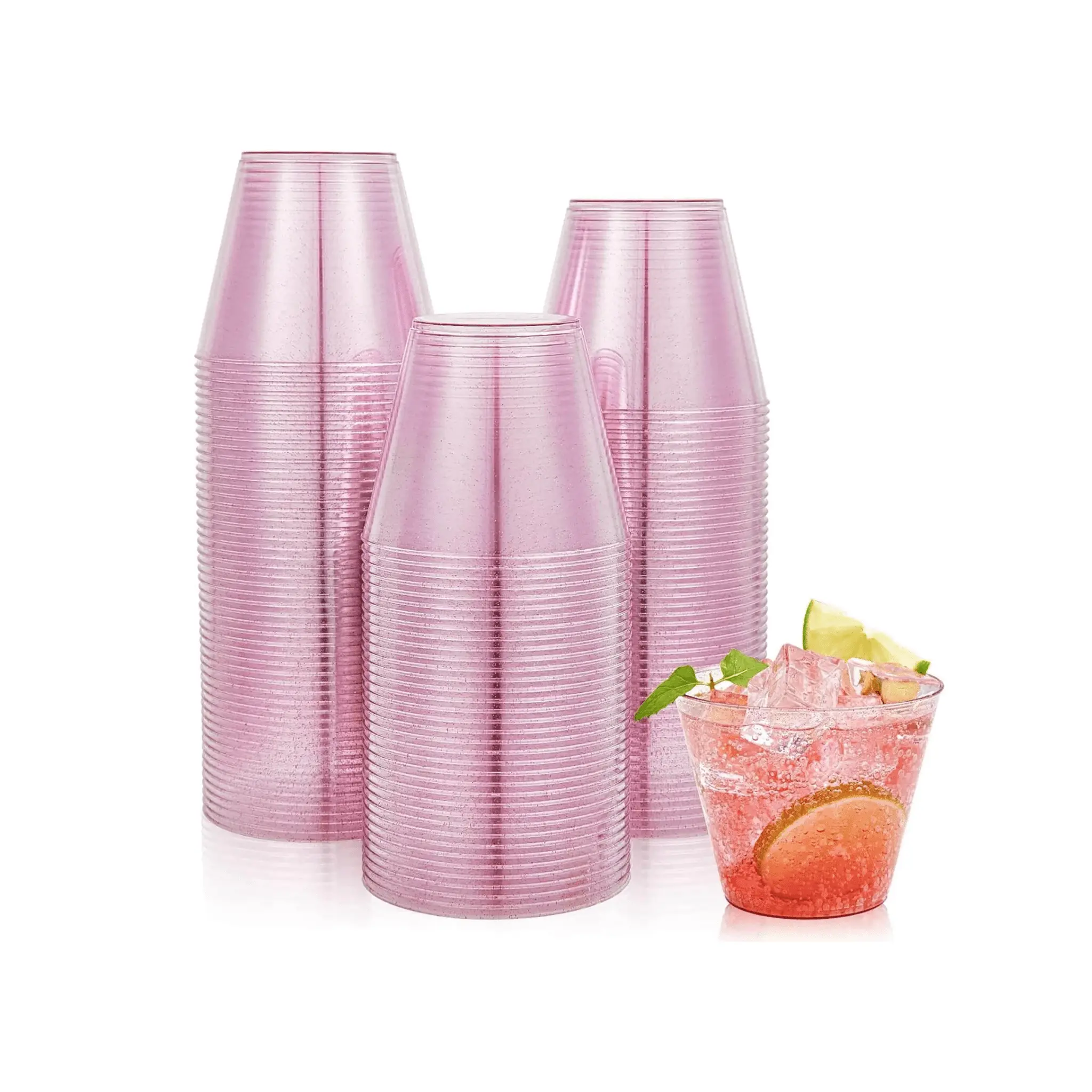 Pink Glitter Cups - Plastic Cocktail Cups - 9 oz