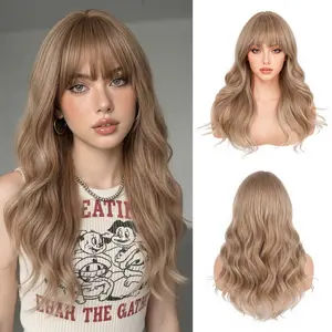 Wiglassic Long Wavy Wig With Bangs 20inch Straight Blonde Wig for Beginners 20IN Synthetic Heat Resistant Fiber Wig for Daily Life & Party