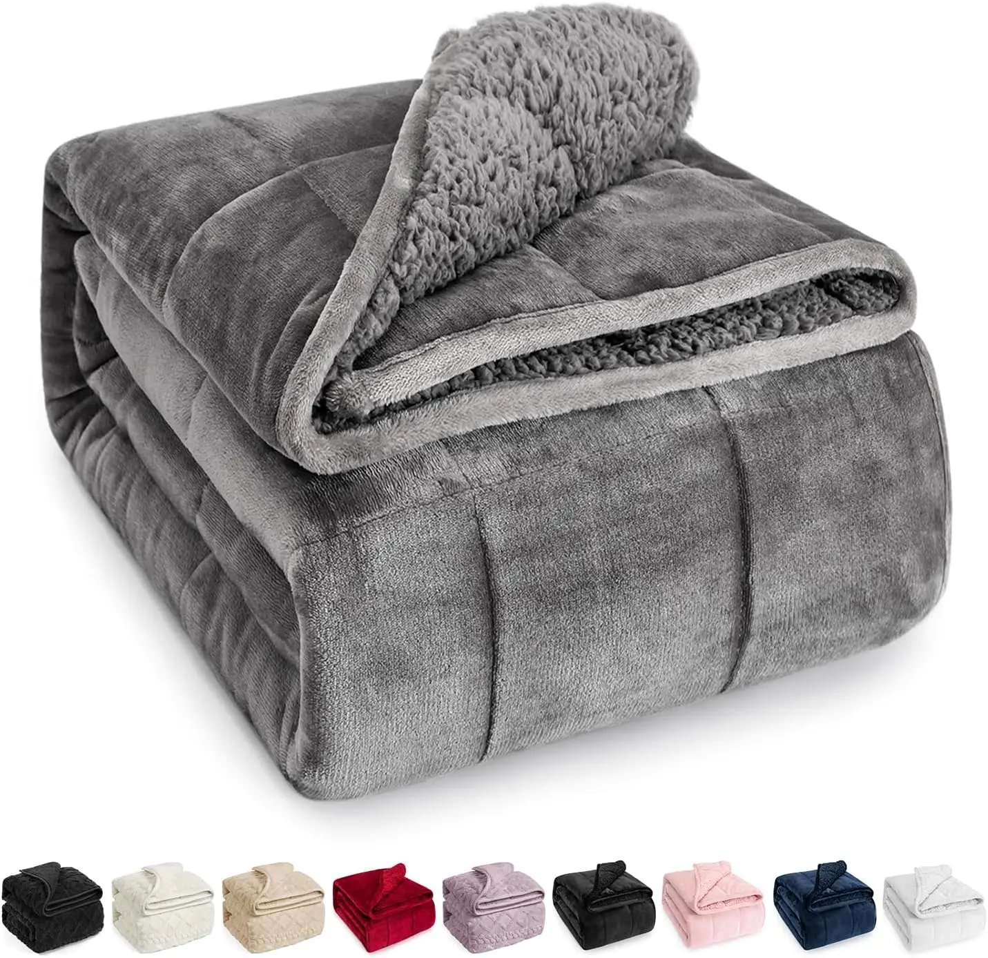Sherpa Fleece Weighted Blanket for Adult 15 lbs Queen 60"x80" Grey | Better Sleep, Relax Body & Mind, Dual Sided Soft Fuzzy Heavy Throw Blankets, Plush Flannel Top, Chunky Fluffy, Warm Hug