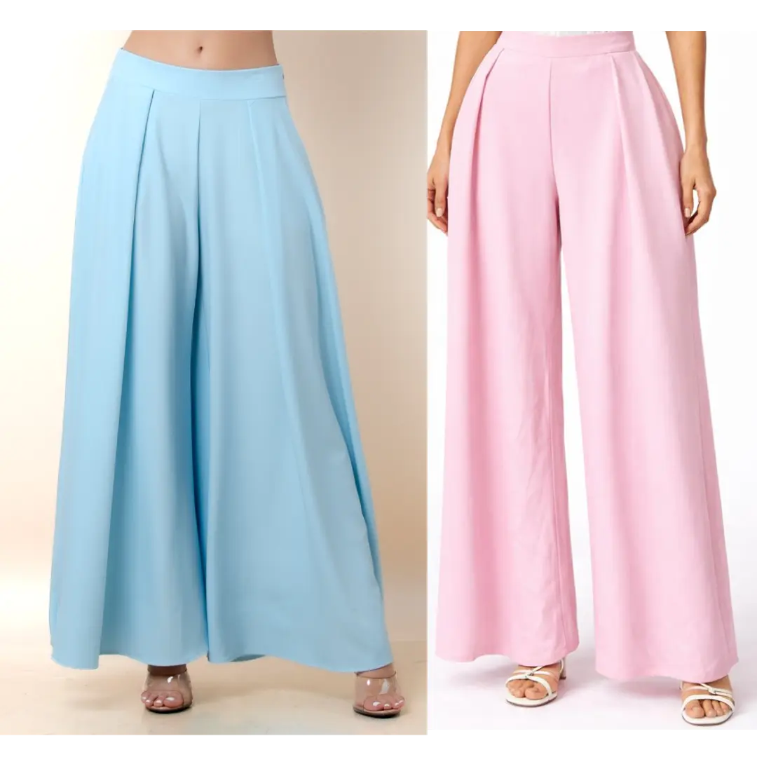 Blush Pink High-Waist Pleated Wide-Leg Pants