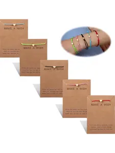 5Pcs Friendship Bracelet Set with Message Card Make a Wish Adjustable Bracelet Star Heart Handmade Bracelet Simple Fashion Women Jewelry Gifts