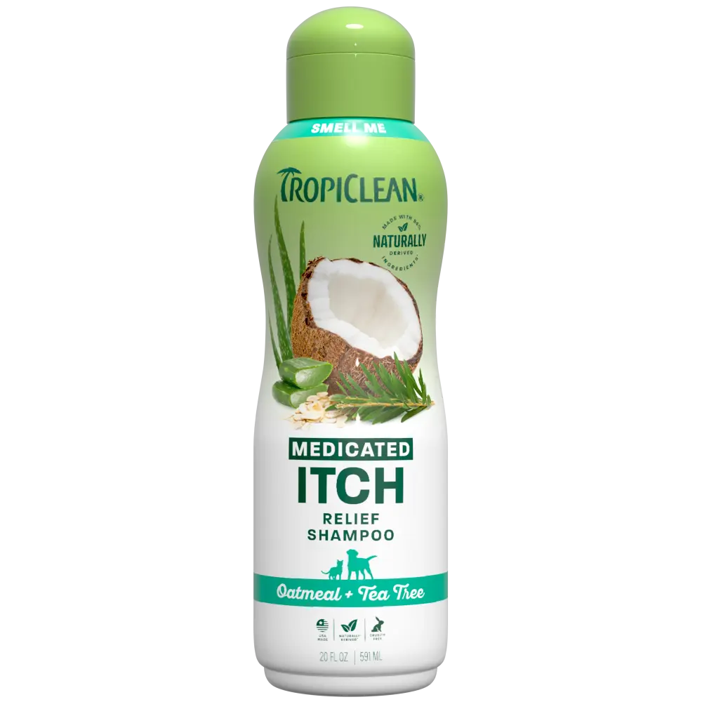 TropiClean Oatmeal + Tea Tree Medicated Itch Pet Shampoo, 20oz TropiClean Oatmeal + Tea Tree Medicated Itch Pet Shampoo, 20oz