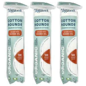 Cliganic Organic Cotton Rounds Infused With Jojoba Oil , 3 Packs, (100 Cotton Rounds) Each