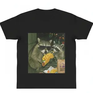 Raccoon Eating Taco T-Shirt Funny Meme Graphic Tee Silly Animal Humor Cute Raccoon Lover Gift Gift Top Streetwear y2k cotton fashion Streetwear Casual Top Trending