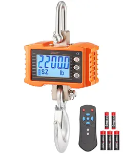 Digital Crane Scale Industrial Hanging Scale 2200 Lbs / 1000 Kg Heavy Duty Load Weighing Device For Construction, Shipping, And Warehouse Operations, Large LCD Display, Durable Steel Hook, Calibrated, High Accuracy
