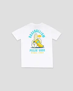 "Baseballism Peelin' Good" Banana & Baseball Graphic Tee | Funny Baseball Pun T-Shirt | Soft Cotton Casual Short Sleeve | Sports Humor Apparel | Gift for Baseball Lovers & Funny Sports Fansvv