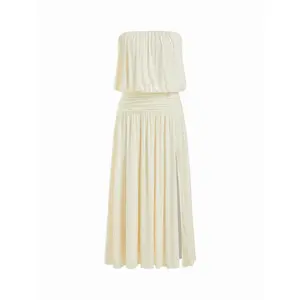 Cider Draped Strapless Ruched Side Slit Flared Maxi Dress SwimWeek