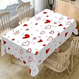 Rectangular Tablecloth with Cartoon Heart Pattern, Indoor and Outdoor Use, Party Decor, Home Kitchen Dining Room