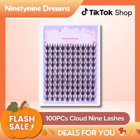 Ninetynine Dreams 100PCs Cloud Nine Lashes | Dramatic Spiky 16mm Manhua Anime Style False Eyelashes, Ultra-Thin Band, Lightweight Waterproof Long-Lasting Reusable Voluminous Lashes Clusters — Beginner Friendly Makeup Must-Have Trendy False Eyelashes