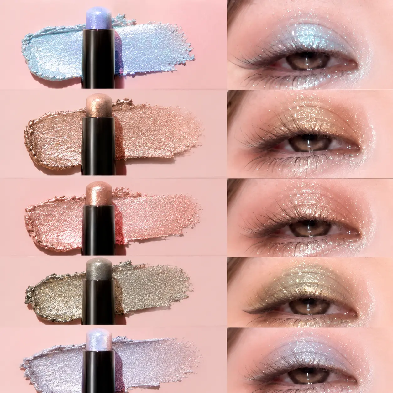 Twist Up Metallic Cream Highlight Stick, Multi-Use Shimmer Glow Stick for Face Eyes Body, Buttery Non-Fallout Fine Glitter Highlighter, Waterproof Long Lasting Shiny Makeup Stick Suitable for All Skin Tones