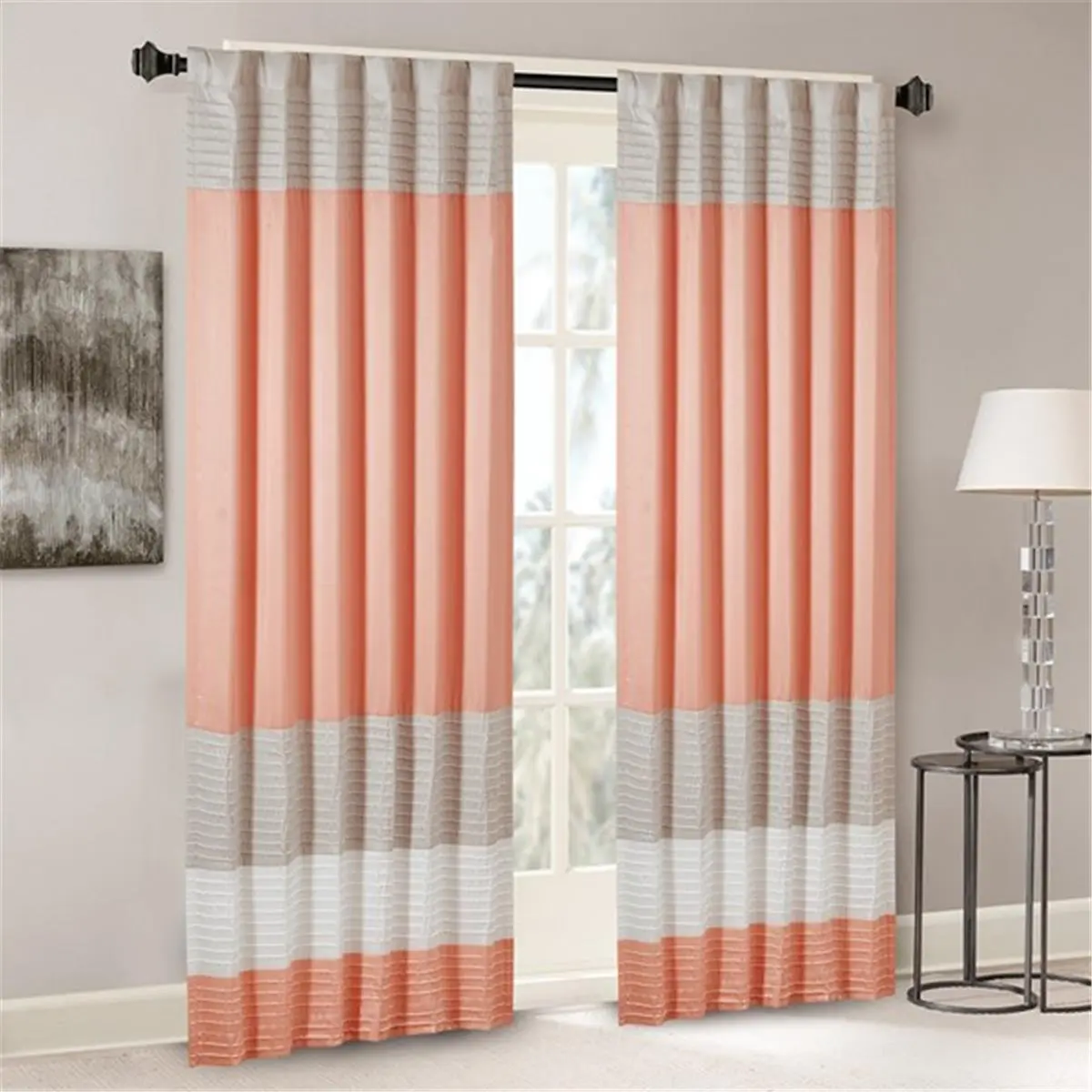 Madison Park MP40-4372 84 in. Modern Amherst Polyoni Pintuck Detailing Panel Window Curtain - Coral Hue, Warm Tones, for Bedroom, Non-Customised