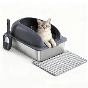 Stainless Steel Enclosed Cat Litter Box with Lid & Scoop, Large High-Walled Design for Big Cats, Easy to Clean for Odor Control and Privacy