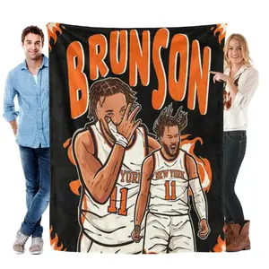 Brunson No.11 Basketball Flannel Blanket - New York Graphic Throw with Flame Design, Soft Cozy Plush for Bed Sofa, Sports Fan Gift for Game Day Home Decor