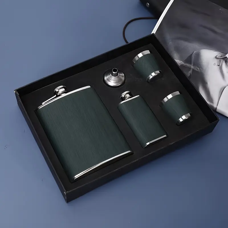 Multi-Style Stainless Steel Flask Set - Portable Leak-Proof Whiskey Rum Vodka Hip Flask with Gift Box, Drinkware, Elegant Stylish Bottle, Great Gift for Friends Elders Holidays, Perfect for St. Patrick's Day Eid Celebrations, Containers, Bottles