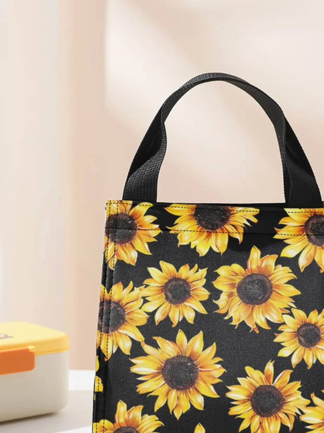 Sunflower Pattern Handbag Lunch Box Bag Tote Bag, Women's Casual Shoulder Bag, Large Capacity Picnic Food Drink Bag, All Seasons