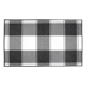 My Magic Carpet Buffalo Plaid Black And White Machine Washable Area Rug, 3x5 Stain Resistant, Non-Slip, Waterproof