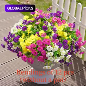 Artificial Flower, 12pcs/set Simulated 7-head Eucalyptus Morning Glory Fake Flower, Decorative Flowers for Home Garden Outdoor Decoration