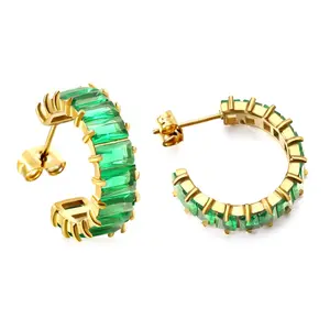 Esmeralda Emerald Stud Earrings - Lightweight and Elegant, 18k Gold Plated Stainless Steel