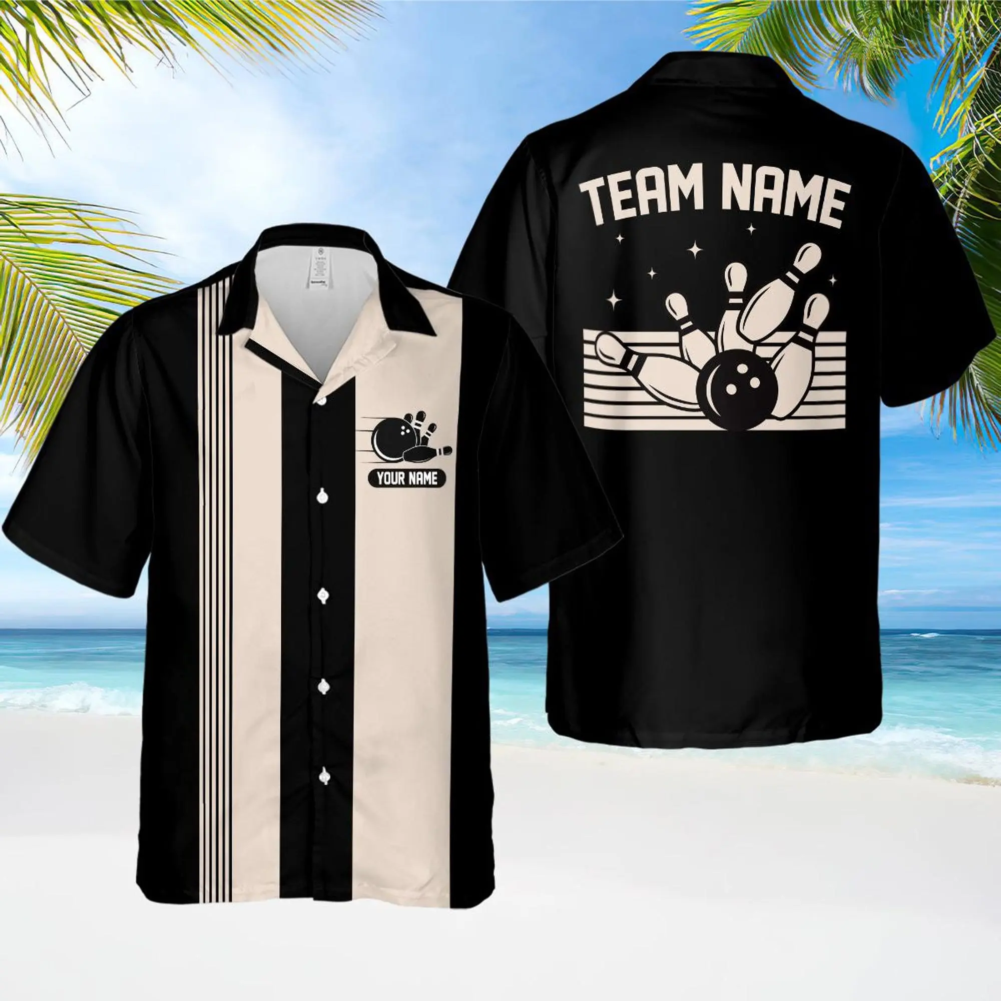 Personalized Retro Bowling Hawaiian Shirt, Custom Name Button Down Shirt, Matching Bowling Team Shirt, Bowling Lover Gift, Bowler Shirts