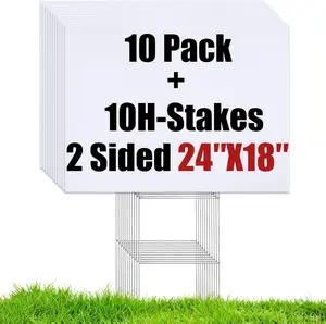 10 Large Blank Yard Signs with Stakes 18 x 24",Corrugated Plastic Lawn Sign kit for Estate Garage Sale,Party,Birthday,Wedding,Campaign,Parking,Make you own Outdoor Sign