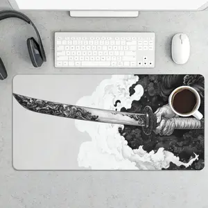 Japanese Samurai Sword Pattern Mouse Pad, Stitched Edge Mouse Pad, Large Extended Desk Keyboard Mouse Mat for Gaming, Office, Home