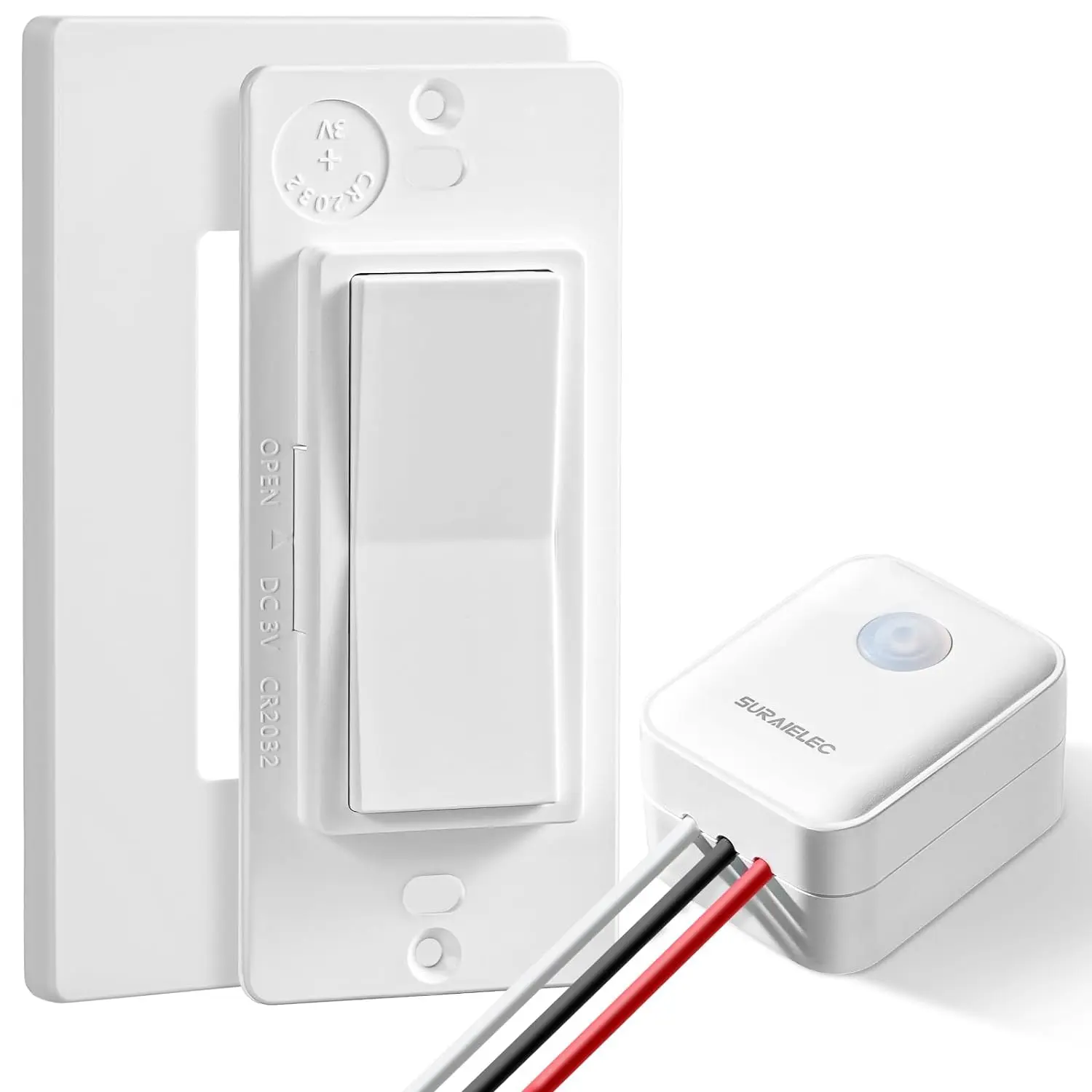 SURAIELEC Upgraded Antenna Wireless Light Switch Kit, Decorator Wall Plate | Stable RF Signal in Metal Boxes, 100 ft Range, 15 AMP Decora Rocker Remote Light Switch with Receiver, Neutral Wire Required