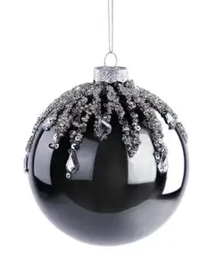 4" Glass Ball Ornament with Teardrop Design – Black