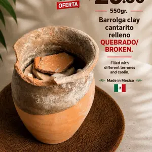 Barrolga clay cantarito relleno QUEBRADO/BROKEN. Filled with different terrones and caolin. Made in Mexico