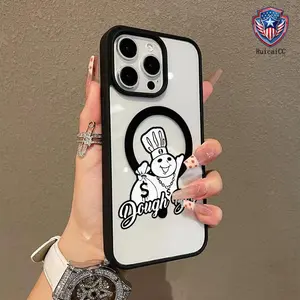 Magnetic Protective Casing for iPhone 11-16 Series (11,12,13,14,15,16 Pro Max, Plus), Customized Dough Boy Aesthetic Pattern, TPU-Infused Anti-Yellowing Shock Resistance Crystal Transparent Acrylic Cover, Wireless Charging-Supporting Phone Accessory