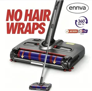 Ennva Cordless Rechargeable Wireless Floor Sweeper with 360-Degree Rotation, Plush Roller Brush, LED Lights, Anti-Tangle Design, Lightweight 0.9kg, for Hard Floors & Carpets, Pet Hair Cleaning, Household Use Handheld Cleaner house power