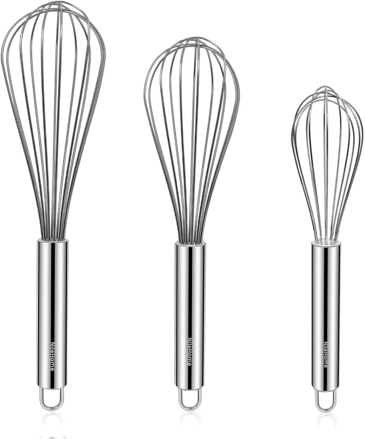 Stainless Steel Whisk Set – 3 Pack Balloon Wire Whisks (8", 10", 12") for Cooking, Baking, Whisking, Blending, Beating & Stirring – Durable Kitchen Tools