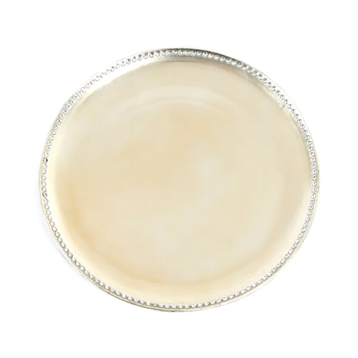 SARO  13 in. Round Studded Design Charger Plate - Platinum Set of 4, Decorated Plates, Display Tray Plates