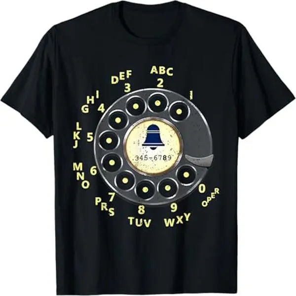 Men's Classic Printed Vintage Rotary Dial Telephone Cotton Shortsleeve Round Neck T-Shirt - Casual Chic Minimalist Casual Top