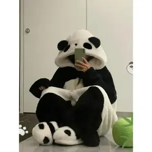 Women’s Hooded Panda Pajamas – Autumn/Winter Coral Velvet, Thick Velvet Robe/Home Dress, Casual Dress GARMENTARY