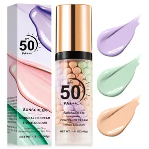 3 In 1 Primer for Face Before Makeup,SPF 50, Sunscreen One Step Color Corrector Face Isolation Cream, Blurs Imperfections Oil Control & Moisturizing Skin Tone Correcting (Purple Pink Green)
